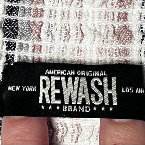 Rewash | Pink Gray Striped Linen Blend Pull On Wide Leg Pants, Medium - Picture 5 of 6